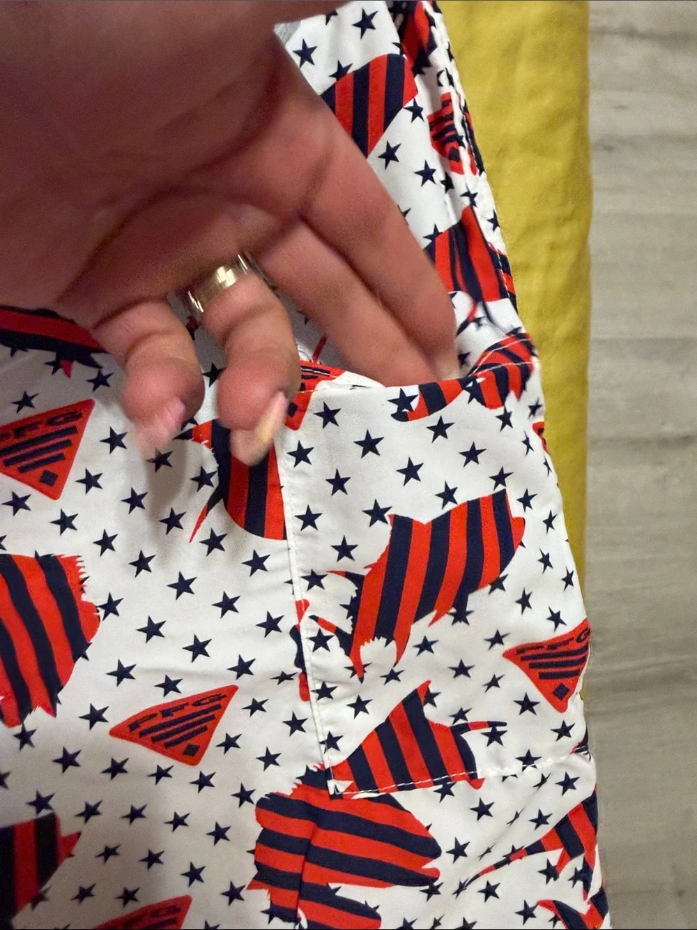 Men’s Columbia PFG White Shorts with Red & Black Stripes - Patriotic Star Print